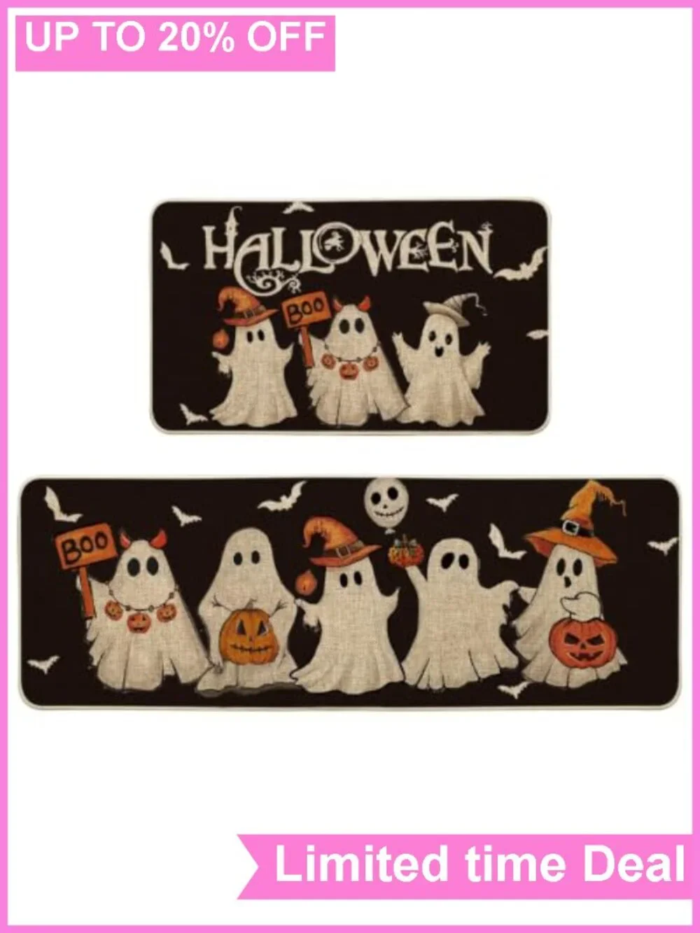 Halloween Kitchen Mats Set of 2 17x29 17x47 Non-Slip Rubber Polyester